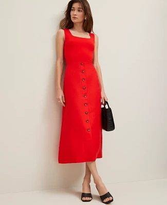 Ann Taylor Linen-Blend Button Front Skirt Fiery Red Women's