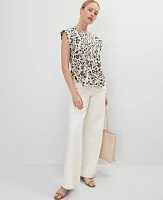 Ann Taylor Linen Blend Floral Pintucked Top Sands Edge Women's
