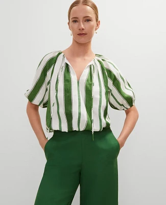 Ann Taylor Linen Blend Bubble Hem Blouse Leafy Green Women's