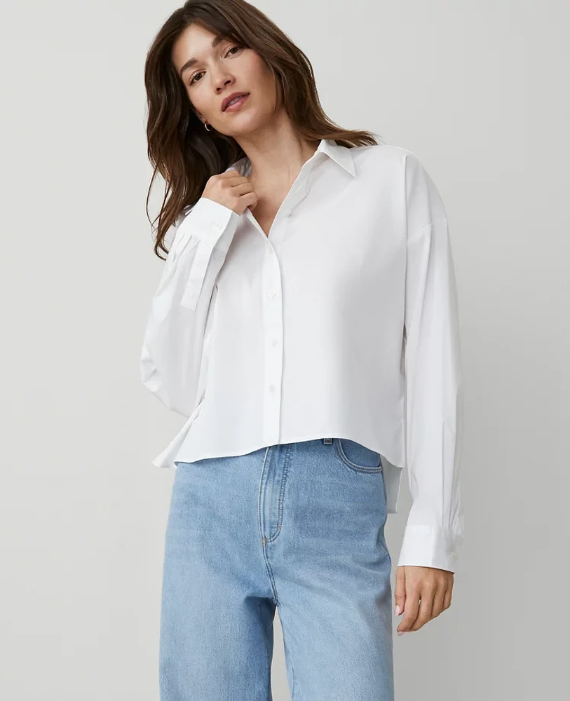 Ann Taylor Oversized Cropped High-Low Shirt White Women's