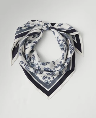 Ann Taylor Toile Triangle Silk Scarf Winter White Women's