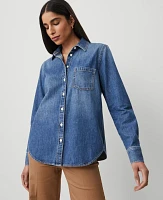 Ann Taylor Petite Denim Pocket Shirt Classic Mid Wash Women's