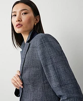 Ann Taylor The Petite Notched One-Button Blazer Plaid Navy/White Combo Women's