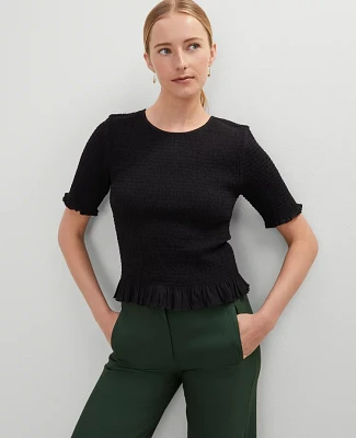 Ann Taylor Smocked Ruffle Trimmed Top Women's