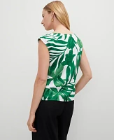 Ann Taylor Floral Linen Blend Top Leafy Green Women's