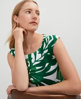 Ann Taylor Floral Linen Blend Top Leafy Green Women's