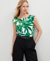 Ann Taylor Floral Linen Blend Top Leafy Green Women's