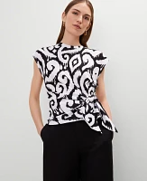 Ann Taylor Ikat Tie Waist T-Shirt Black Women's