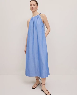 Ann Taylor Weekend Collection Chambray Halter Maxi Dress Blue Yonder Women's