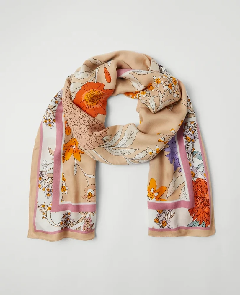 Ann Taylor Floral Scarf Toasted Oat Women's