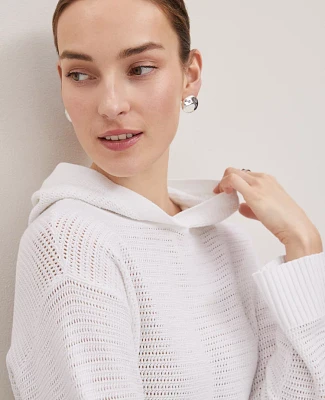 Ann Taylor Weekend Collection Textured Hoodie Sweater White Women's
