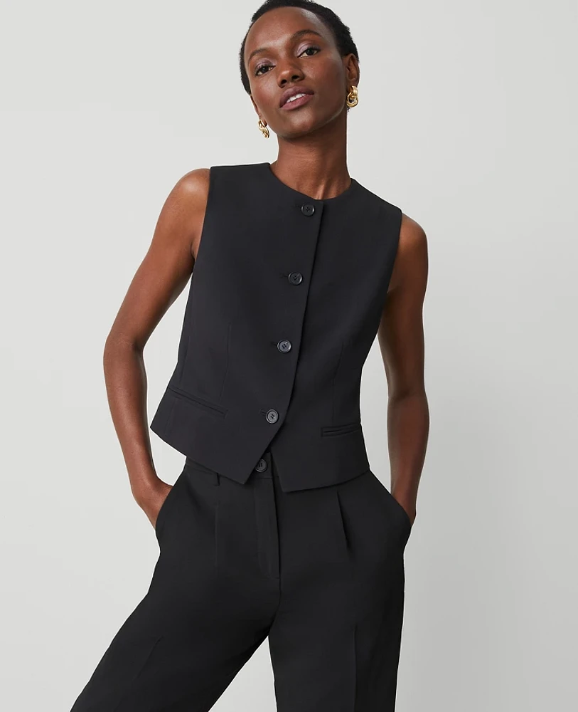 Ann Taylor The Petite Cropped Vest Fluid Crepe Black Women's