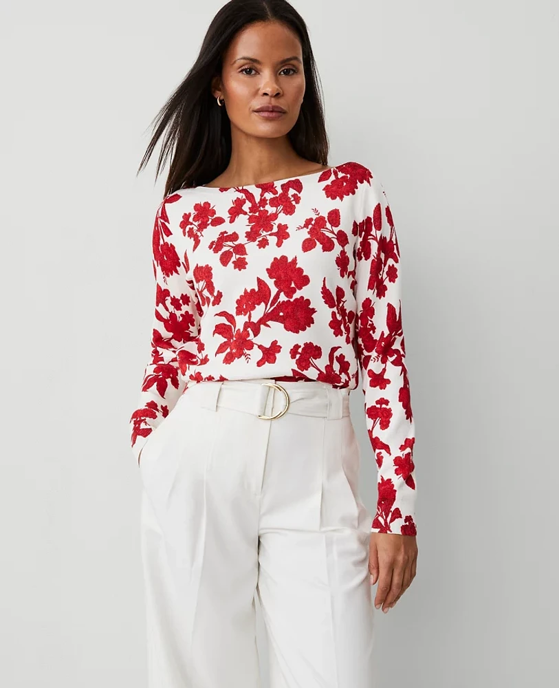 Ann Taylor Tropical Slash Neck Sweater Bright Cherry Women's