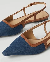 Ann Taylor Denim Nip Toe Slingback Flats Dark Blue Women's