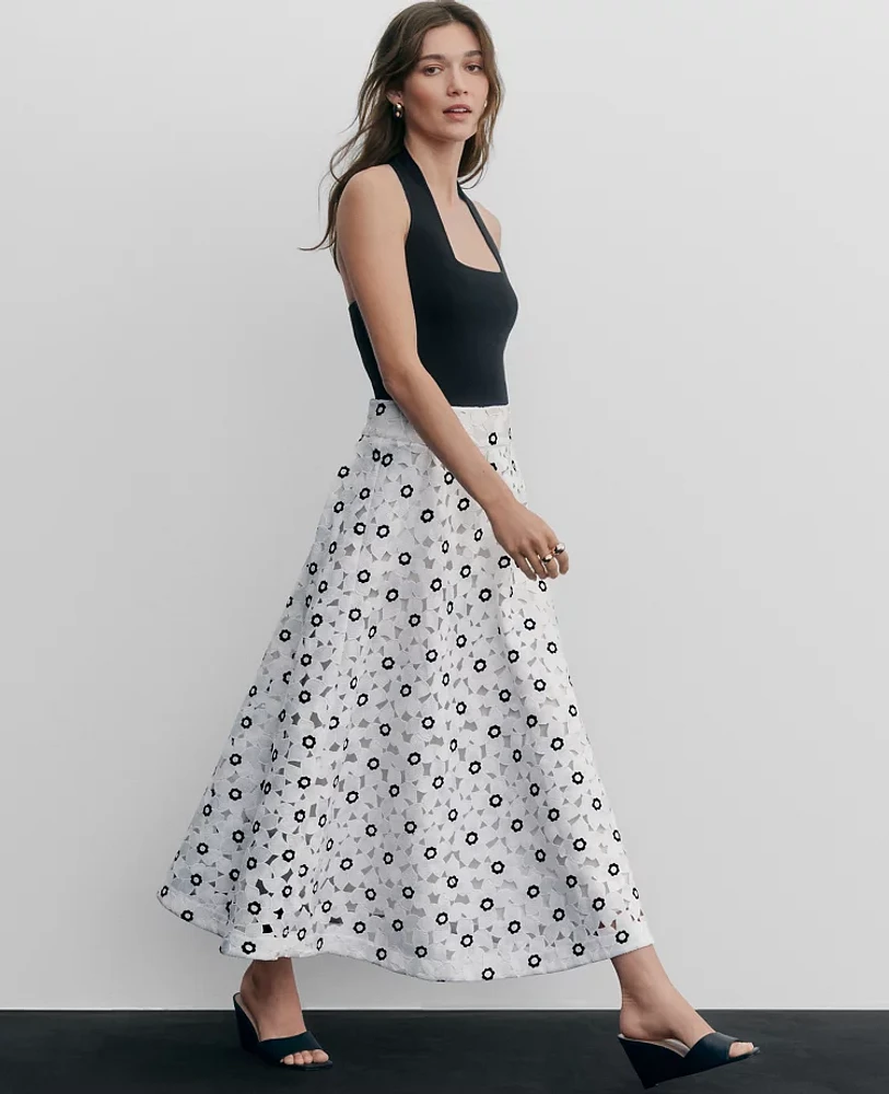Ann Taylor Floral Lace Full Skirt White Women's