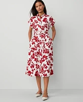 Ann Taylor Petite Tropical Collared Midi Flare Dress Bright Cherry B Women's