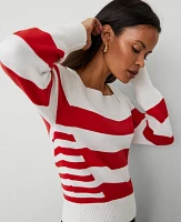 Ann Taylor Petite Striped Envelope Neck Sweater White/Red Combo Women's