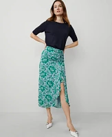 Ann Taylor Petite Floral Ruched Midi Skirt Mellow Mint Women's