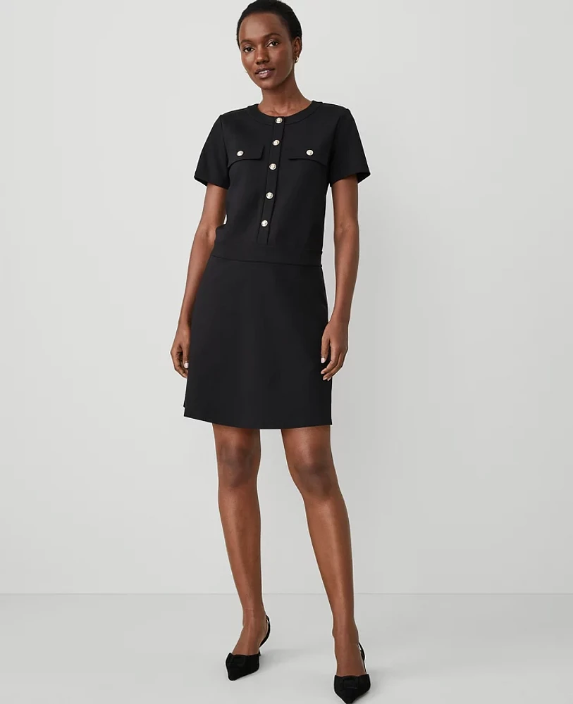 Ann Taylor Petite Ponte Flare Dress Black Women's