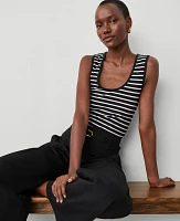 Ann Taylor Striped Scoop Neck Tank Top Black Women's