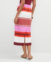 Ann Taylor Striped Linen Blend Clean Midi Skirt Pink Orchid Women's