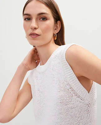 Ann Taylor Crew Neck Sweater Shell Top White Women's