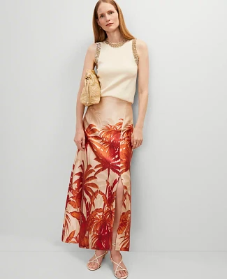 Ann Taylor Studio Collection Silk Maxi Skirt Tropical Print Seedpearl Women's
