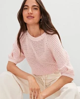 Ann Taylor Weekend Collection Open Stitch Wedge Sweater Chalk Dust Pink Women's