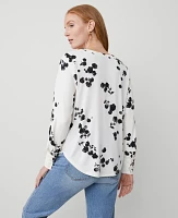 Ann Taylor Floral Mixed Media V-Neck Top Winter White- Black Women's