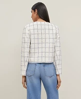Ann Taylor Tweed Crew Neck Jacket Size 14 Blue Glint Neutral Women's