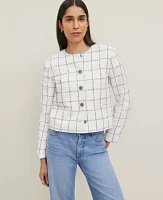Ann Taylor Tweed Crew Neck Jacket Size 14 Blue Glint Neutral Women's
