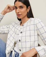 Ann Taylor Tweed Crew Neck Jacket Size 14 Blue Glint Neutral Women's
