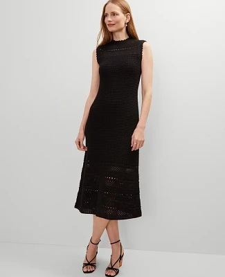 Ann Taylor Crochet Midi Dress Black Women's