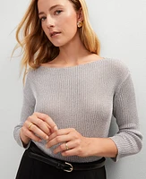 Ann Taylor Lurex Ribbed Sweater Silver Metallic Women's
