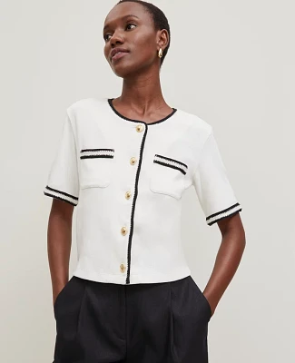 Ann Taylor Crochet Trim Knit Jacket Winter White Women's
