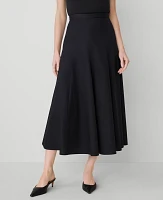 Ann Taylor Petite Poplin Gored Midi Skirt Black Women's