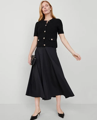 Ann Taylor Petite Poplin Gored Midi Skirt Black Women's