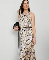 Ann Taylor Floral Maxi Swing Dress Toasted Oat Women's