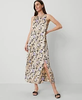 Ann Taylor Floral Maxi Swing Dress Toasted Oat Women's