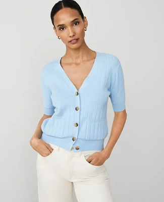 Ann Taylor Ribbed Short-Sleeve Pocket Cardigan Women's