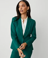 Ann Taylor The Notched One-Button Blazer Textured Drape Fresh Evergreen Women's