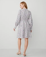 Ann Taylor Floral Puff Sleeve Flare Dress Orchid Glow Women's