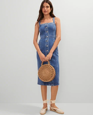 Ann Taylor Weekend Collection Button Denim Sheath Dress Modern Indigo Wash Women's