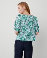 Ann Taylor Floral Boatneck Popover Top Mellow Mint Women's