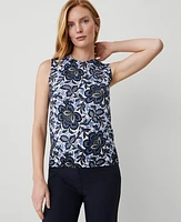 Ann Taylor Floral Mock Neck Sweater Shell Top Colony Blue Women's