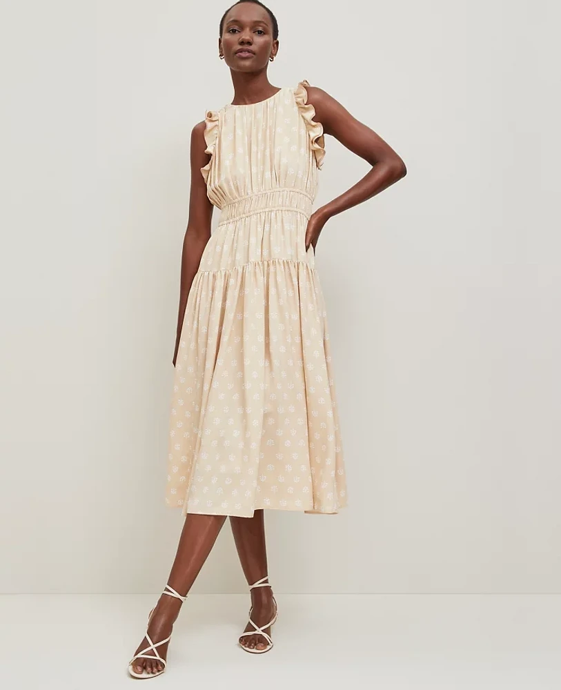 Ann Taylor Petaled Ruffle Midi Dress Sands Edge Women's