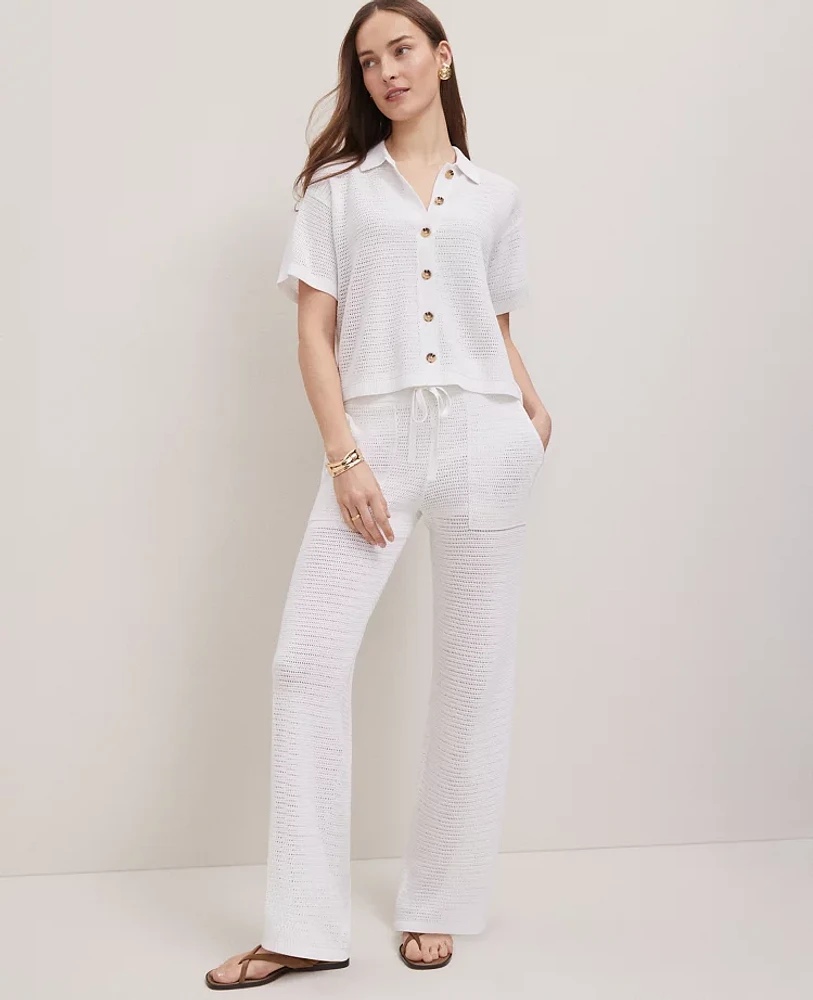 Ann Taylor Weekend Collection Mesh Sweater Pant White Women's