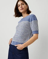 Ann Taylor Marled Striped Sweater T-Shirt Blue Multi Women's