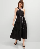Ann Taylor Halter Midi Flare Dress Black Women's
