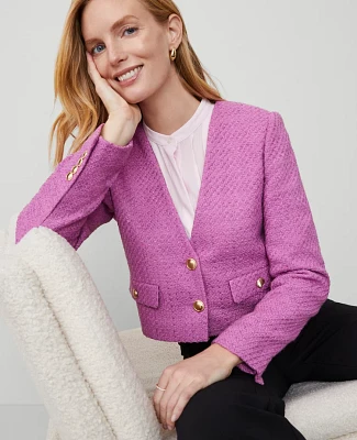 Ann Taylor Petite Tweed Cropped Jacket Orchid Glow Women's